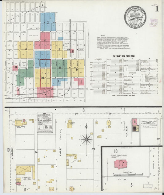 Sanborn Fire Insurance Map from Longmont, Boulder County, Colorado (1906), Sheet #0001 - Complete Map Set gallery image, historic Sanborn map, vintage wall art, Colorado Colorado