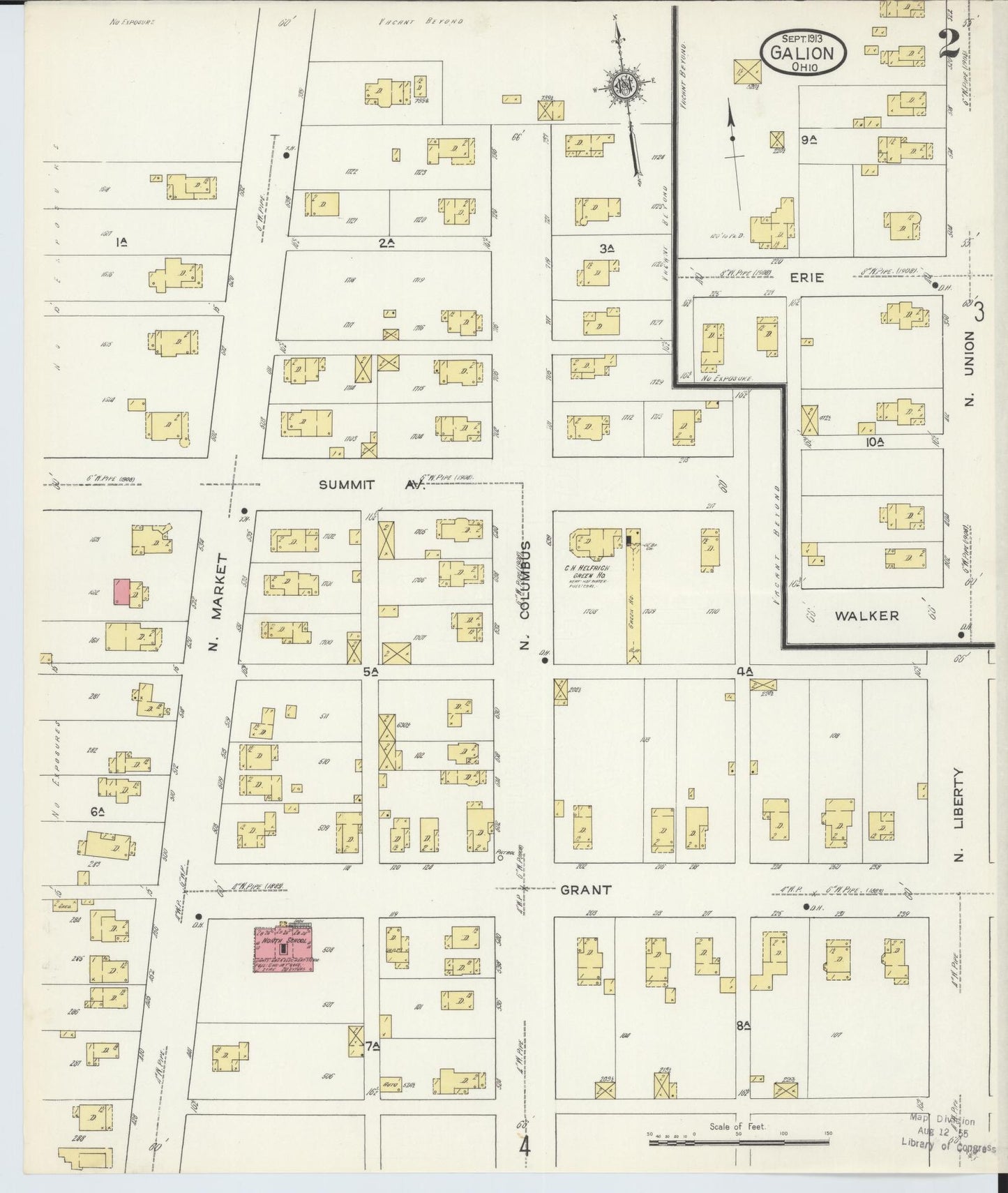 Sanborn Fire Insurance Map from Galion, Crawford County, Ohio (1913), Sheet #0002 - Historic Sanborn Fire Insurance Map Print, vintage old map wall art, antique decor, genealogy gift, Ohio Ohio map