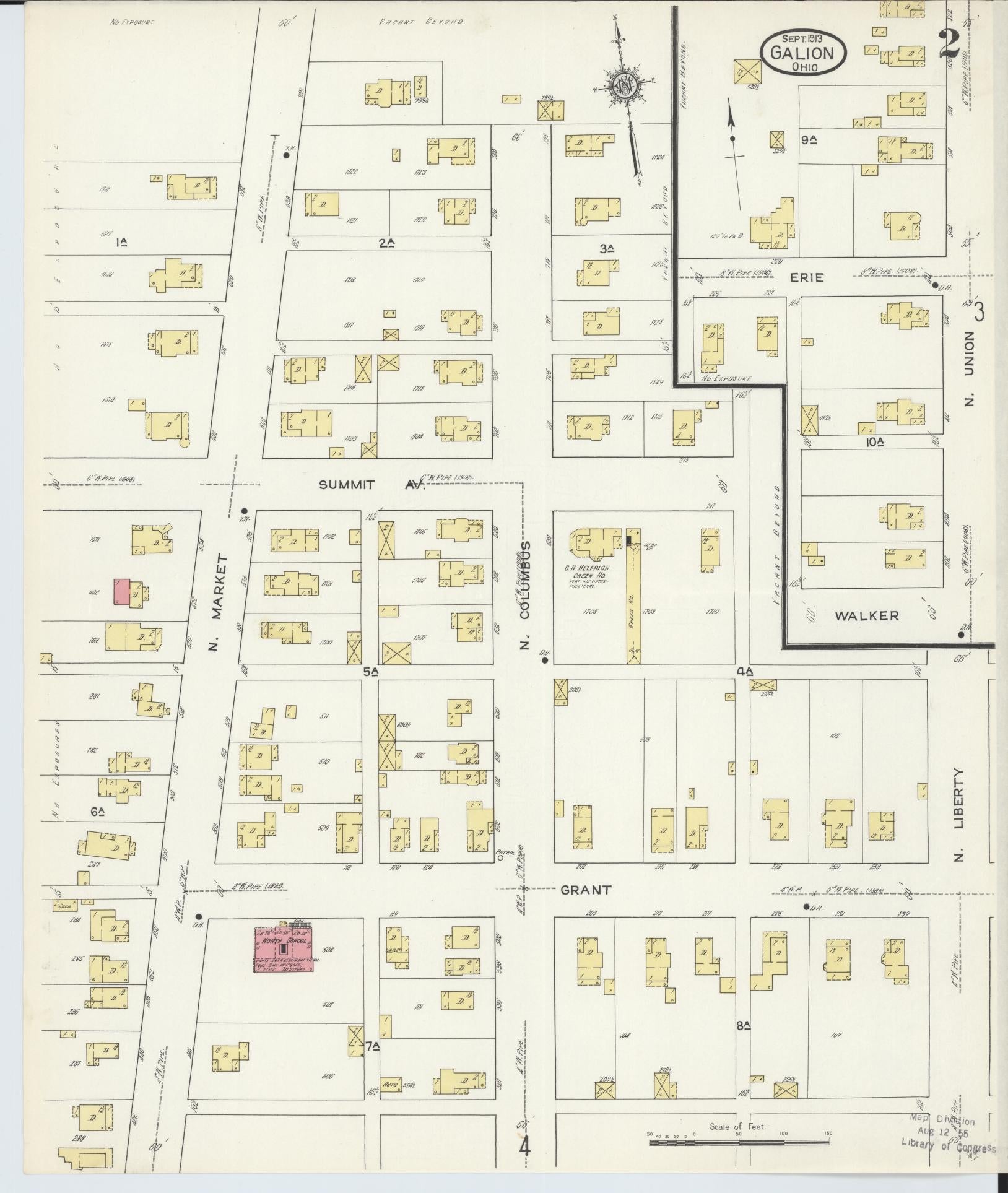 Sanborn Fire Insurance Map from Galion, Crawford County, Ohio (1913), Sheet #0002 - Historic Sanborn Fire Insurance Map Print, vintage old map wall art, antique decor, genealogy gift, Ohio Ohio map