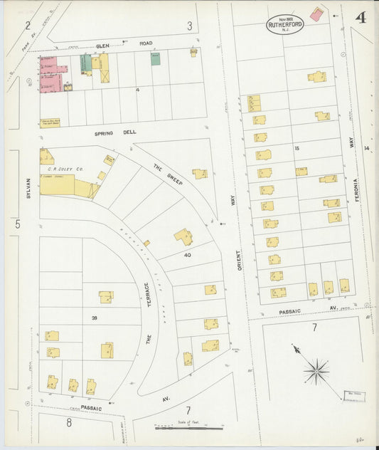 Sanborn Fire Insurance Map from Rutherford, Bergen County, New Jersey (1902), Sheet #0004 - Historic Sanborn Fire Insurance Map Print, vintage old map wall art, antique decor, genealogy gift, New Jersey New Jersey map