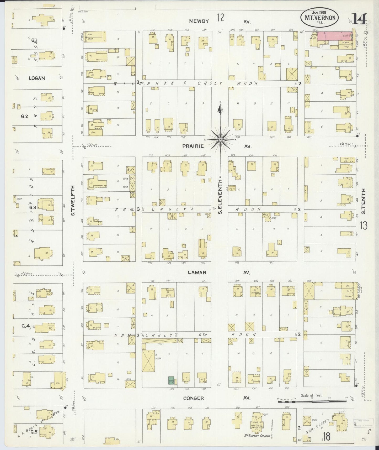 Sanborn Fire Insurance Map from Mount Vernon, Jefferson County, Illinois (1908), Sheet #0014 - Complete Map Set gallery image, historic Sanborn map, vintage wall art, Illinois Illinois