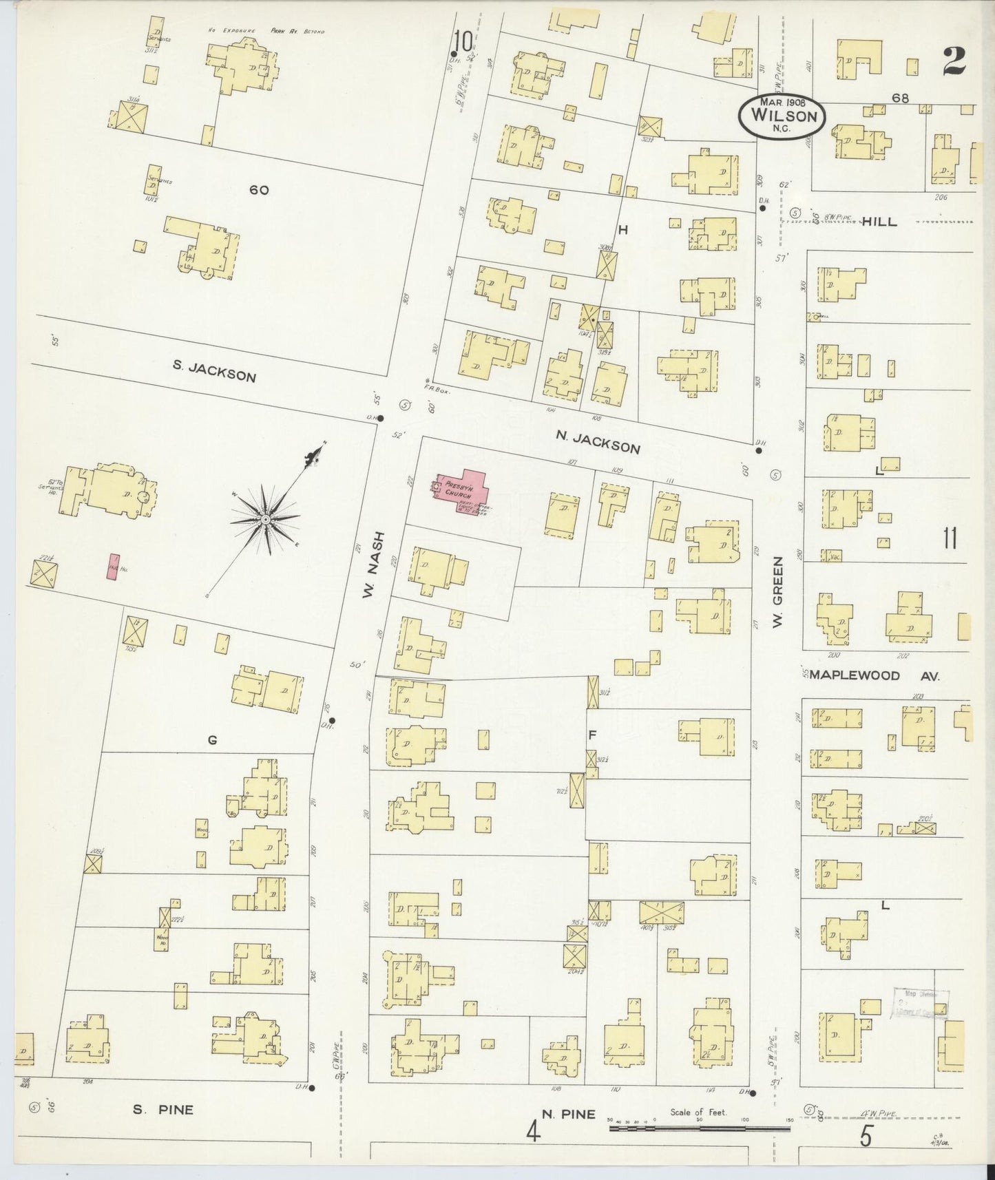 Sanborn Fire Insurance Map from Wilson, Wilson County, North Carolina (1908), Sheet #0002 - Complete Map Set gallery image, historic Sanborn map, vintage wall art, North Carolina North Carolina