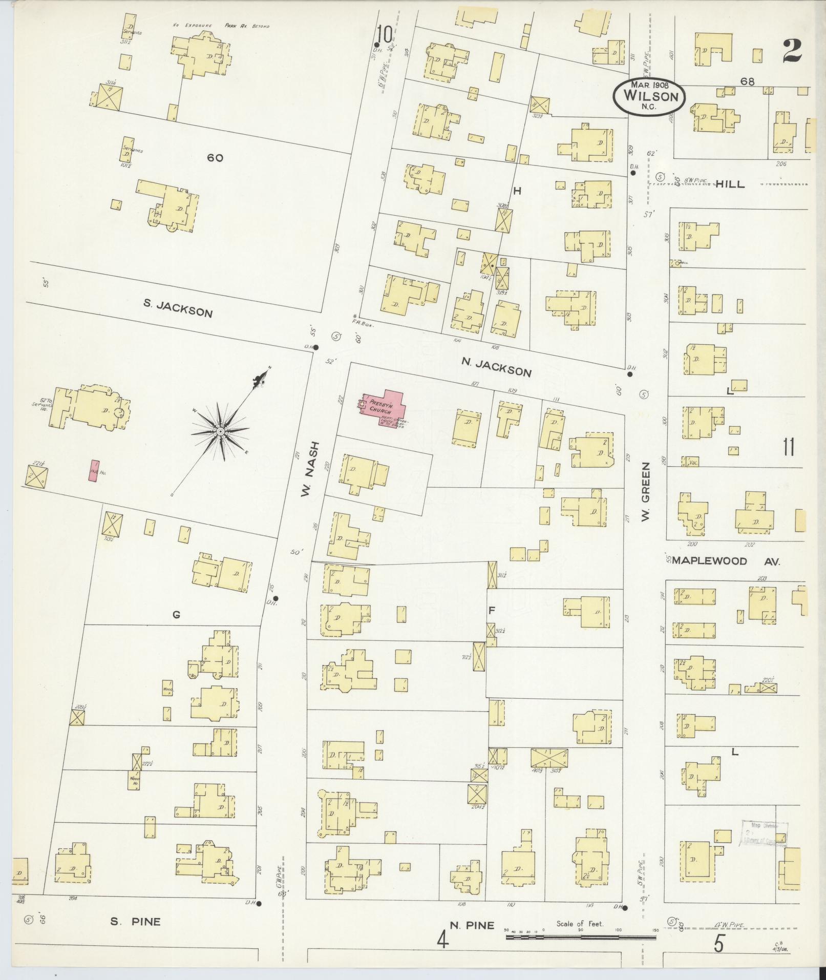 Sanborn Fire Insurance Map from Wilson, Wilson County, North Carolina (1908), Sheet #0002 - Complete Map Set gallery image, historic Sanborn map, vintage wall art, North Carolina North Carolina