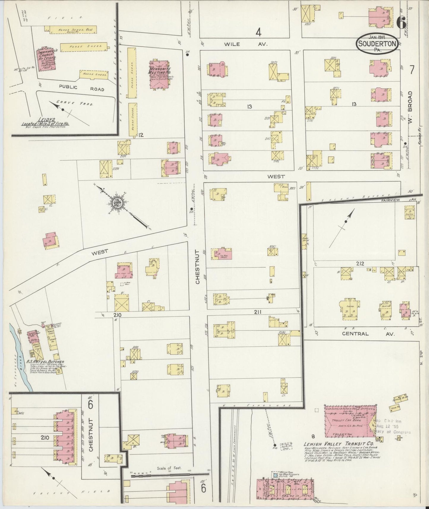 Sanborn Fire Insurance Map from Souderton, Montgomery County, Pennsylvania (1914), Sheet #0006 - Complete Map Set gallery image, historic Sanborn map, vintage wall art, Pennsylvania Pennsylvania