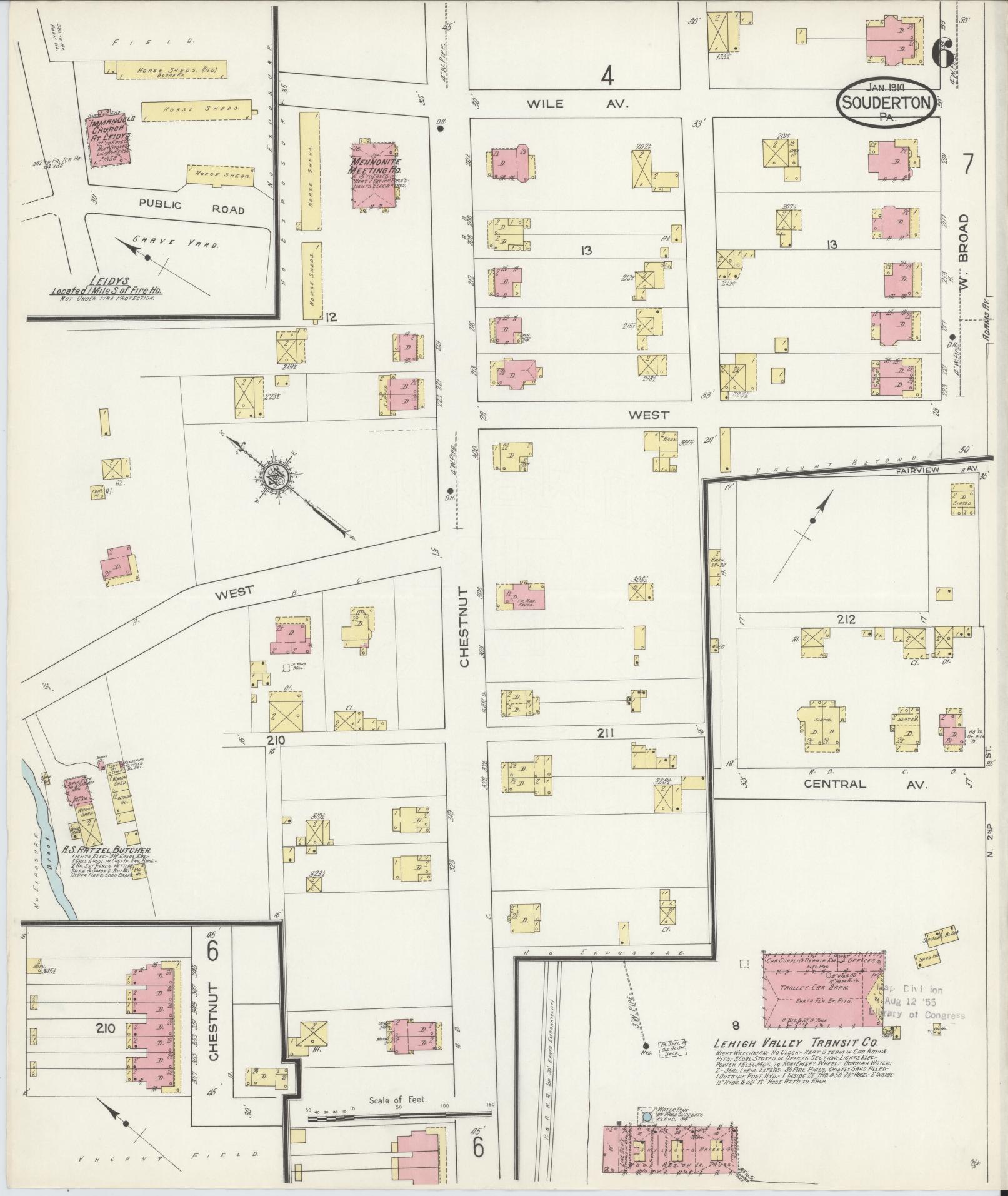 Sanborn Fire Insurance Map from Souderton, Montgomery County, Pennsylvania (1914), Sheet #0006 - Complete Map Set gallery image, historic Sanborn map, vintage wall art, Pennsylvania Pennsylvania