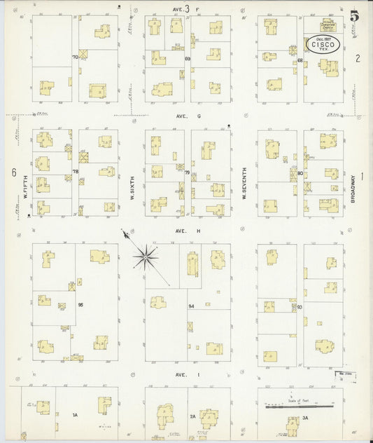 Sanborn Fire Insurance Map from Cisco, Eastland County, Texas (1907), Sheet #0005 - Historic Sanborn Fire Insurance Map Print, vintage old map wall art, antique decor, genealogy gift, Texas Texas map