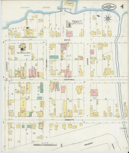 Sanborn Fire Insurance Map from Corpus Christi, Nueces County, Texas (1906), Sheet #0004 - Historic Sanborn Fire Insurance Map Print, vintage old map wall art, antique decor, genealogy gift, Texas Texas map