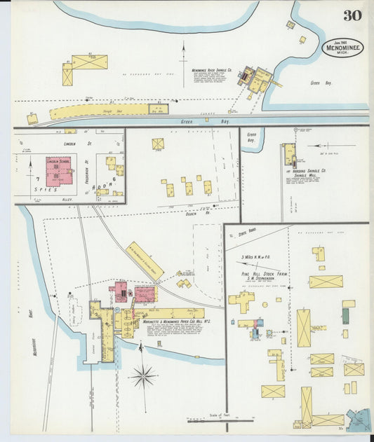 Sanborn Fire Insurance Map from Menominee, Menominee County, Michigan (1901), Sheet #0030 - Historic Sanborn Fire Insurance Map Print, vintage old map wall art, antique decor, genealogy gift, Michigan Michigan map
