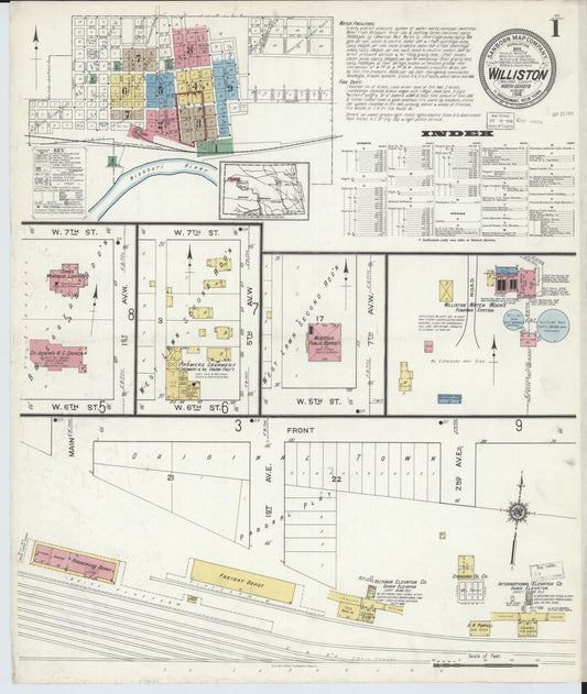 Sanborn Fire Insurance Map from Williston, Williams County, North Dakota (1916), Sheet #0001 - Historic Sanborn Fire Insurance Map Print, vintage old map wall art, antique decor, genealogy gift, North Dakota North Dakota map