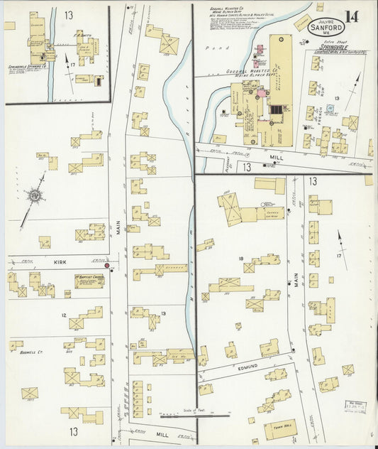 Sanborn Fire Insurance Map from Sanford, York County, Maine (1912), Sheet #0014 - Historic Sanborn Fire Insurance Map Print, vintage old map wall art, antique decor, genealogy gift, Maine Maine map