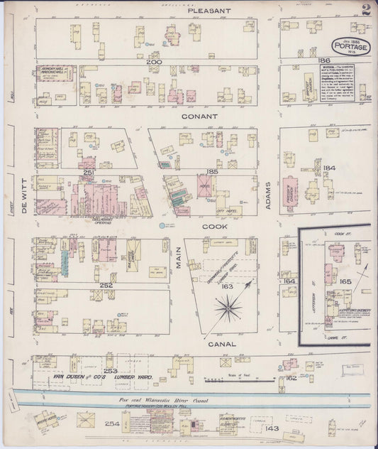 Sanborn Fire Insurance Map from Portage, Columbia County, Wisconsin (1885), Sheet #0002 - Historic Sanborn Fire Insurance Map Print, vintage old map wall art, antique decor, genealogy gift, Wisconsin Wisconsin map