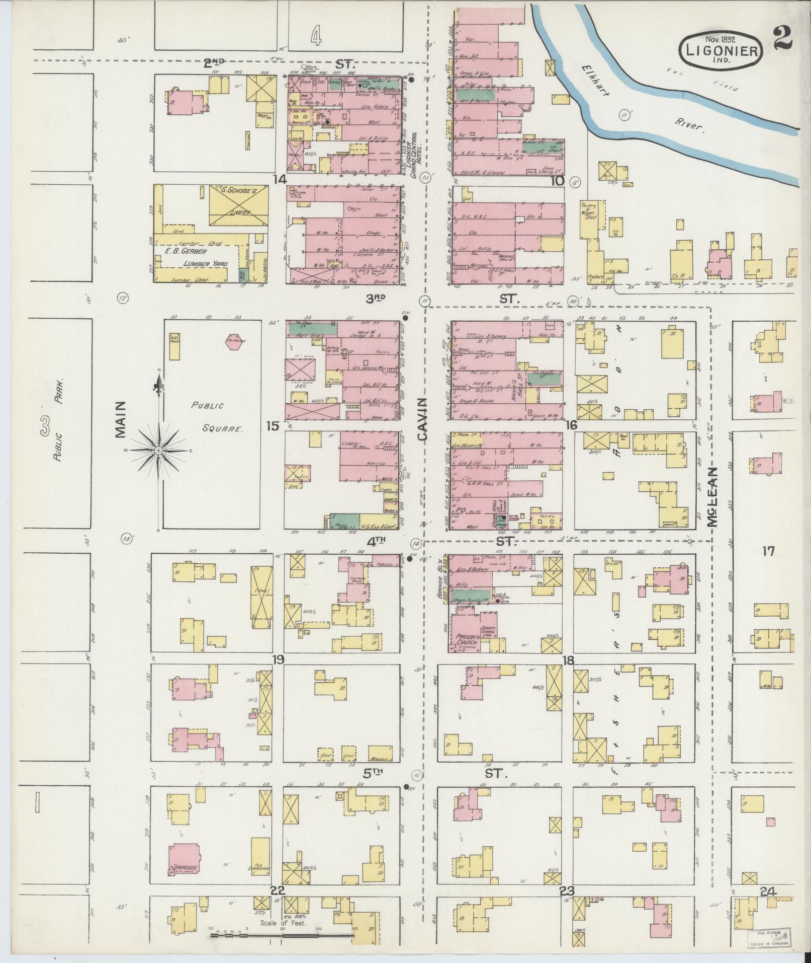 Sanborn Fire Insurance Map from Ligonier, Noble County, Indiana (1892), Sheet #0002 - Complete Map Set gallery image, historic Sanborn map, vintage wall art, Indiana Indiana