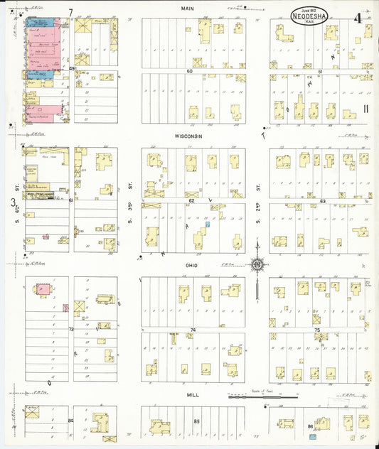 Sanborn Fire Insurance Map from Neodesha, Wilson County, Kansas (1912), Sheet #0004 - Historic Sanborn Fire Insurance Map Print, vintage old map wall art, antique decor, genealogy gift, Kansas Kansas map