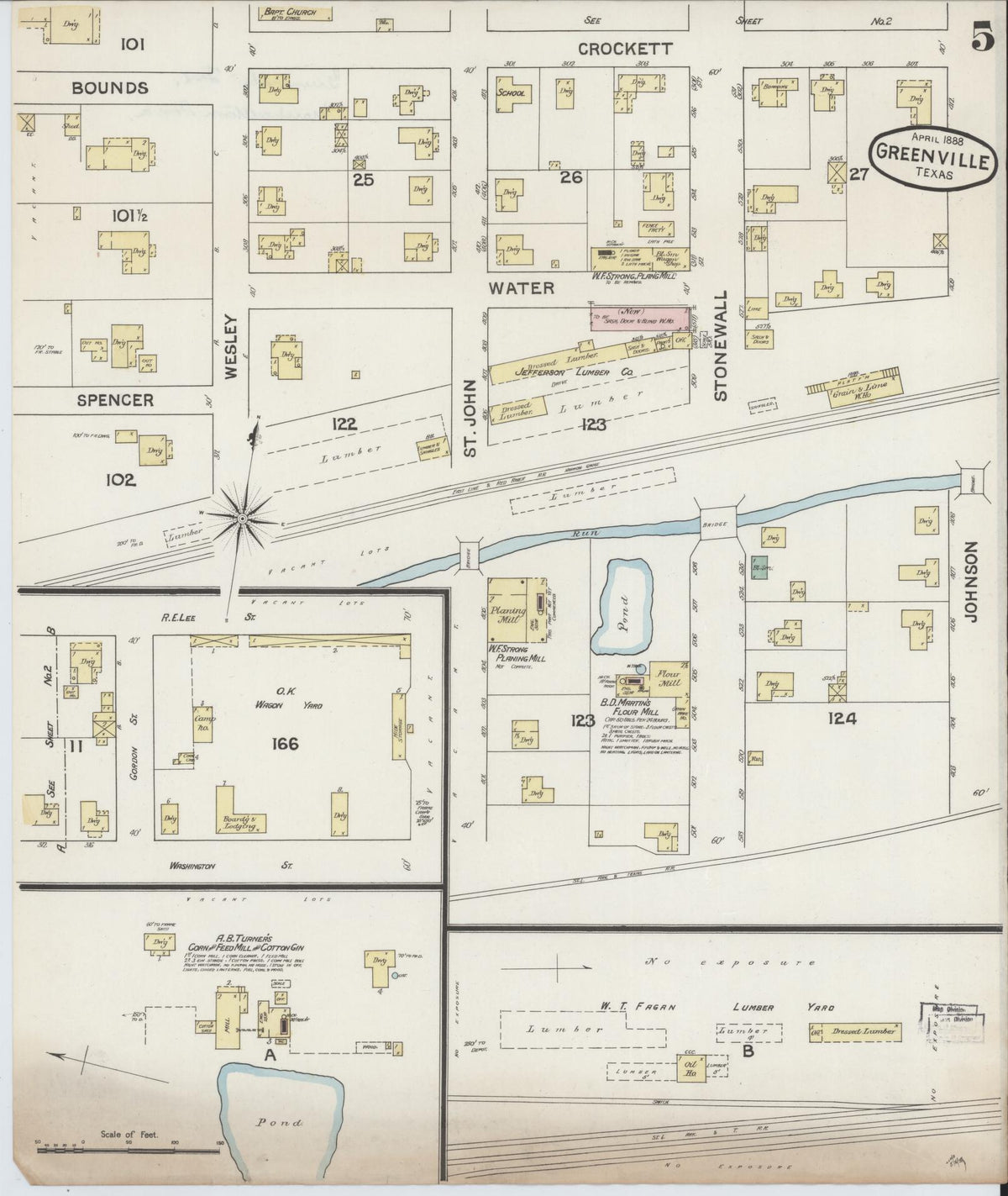 Sanborn Fire Insurance Map from Greenville, Hunt County, Texas (1888), Sheet #0005 - Historic Sanborn Fire Insurance Map Print, vintage old map wall art, antique decor, genealogy gift, Texas Texas map