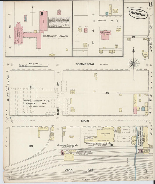 Sanborn Fire Insurance Map from Atchison, Atchison County, Kansas (1883), Sheet #0008 - Historic Sanborn Fire Insurance Map Print, vintage old map wall art, antique decor, genealogy gift, Kansas Kansas map