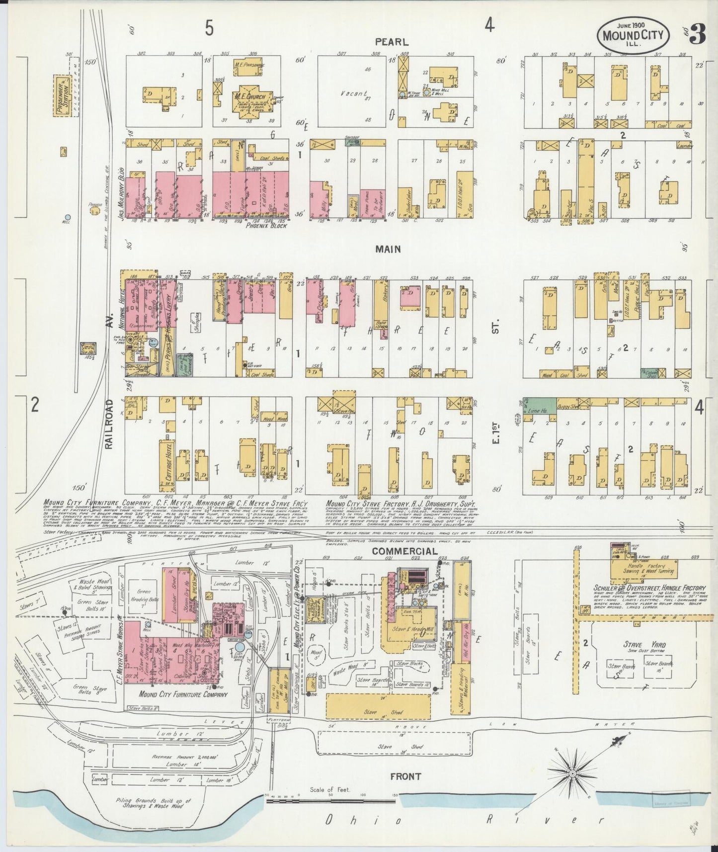 Sanborn Fire Insurance Map from Mound City, Pulaski County, Illinois (1900), Sheet #0003 - Historic Sanborn Fire Insurance Map Print, vintage old map wall art, antique decor, genealogy gift, Illinois Illinois map