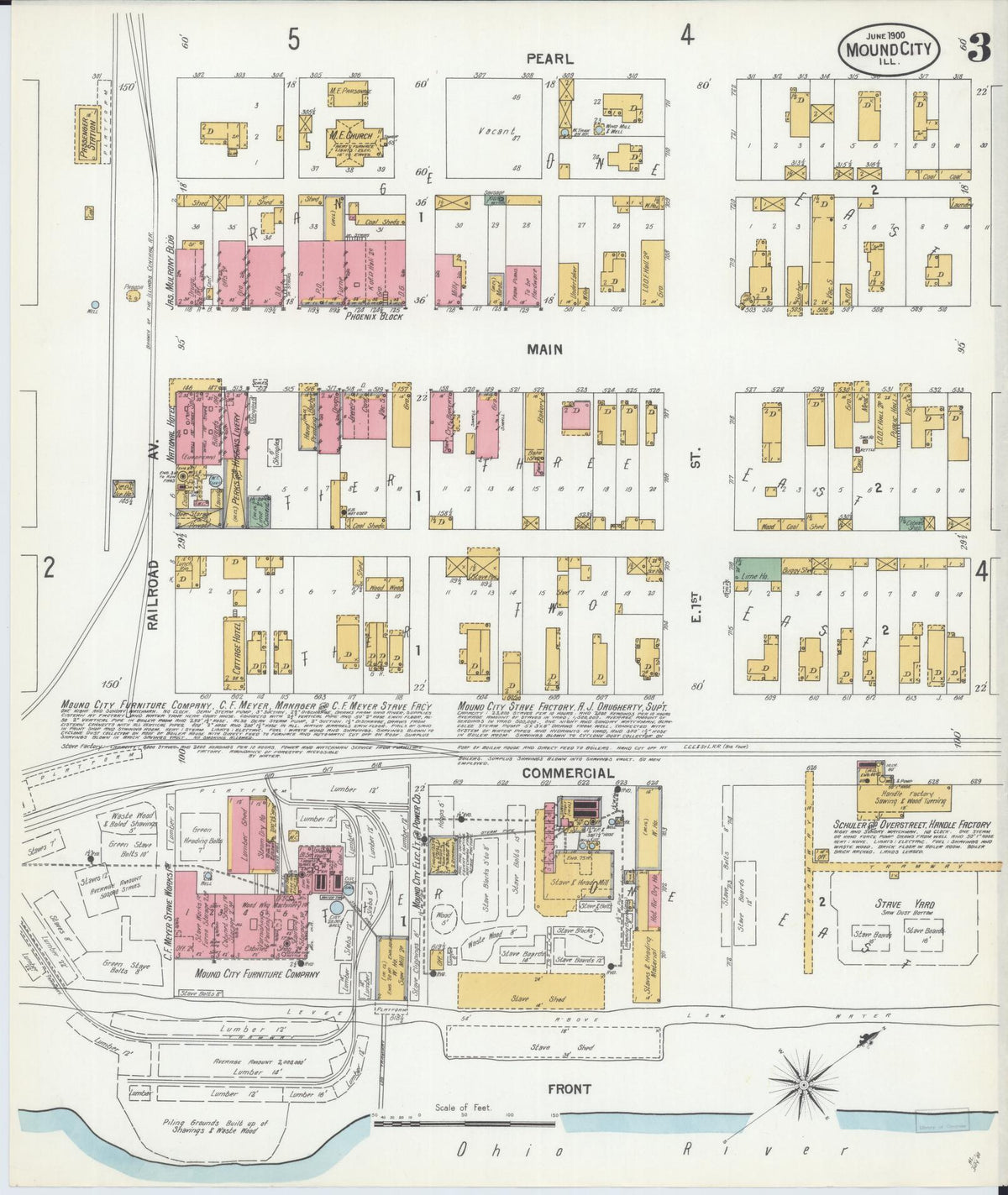 Sanborn Fire Insurance Map from Mound City, Pulaski County, Illinois (1900), Sheet #0003 - Historic Sanborn Fire Insurance Map Print, vintage old map wall art, antique decor, genealogy gift, Illinois Illinois map