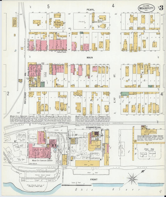 Sanborn Fire Insurance Map from Mound City, Pulaski County, Illinois (1900), Sheet #0003 - Historic Sanborn Fire Insurance Map Print, vintage old map wall art, antique decor, genealogy gift, Illinois Illinois map