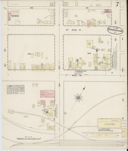 Sanborn Fire Insurance Map from Birmingham, Jefferson County, Alabama (1885), Sheet #0007 - Complete Map Set gallery image, historic Sanborn map, vintage wall art, Alabama Alabama