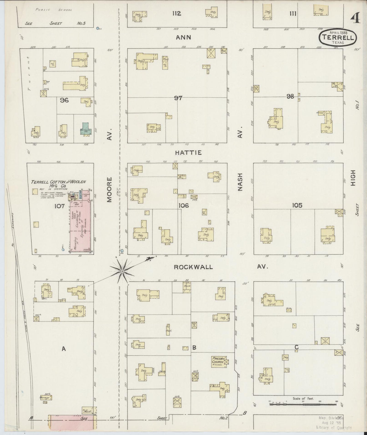 Sanborn Fire Insurance Map from Terrell, Kaufman County, Texas (1888), Sheet #0004 - Complete Map Set gallery image, historic Sanborn map, vintage wall art, Texas Texas