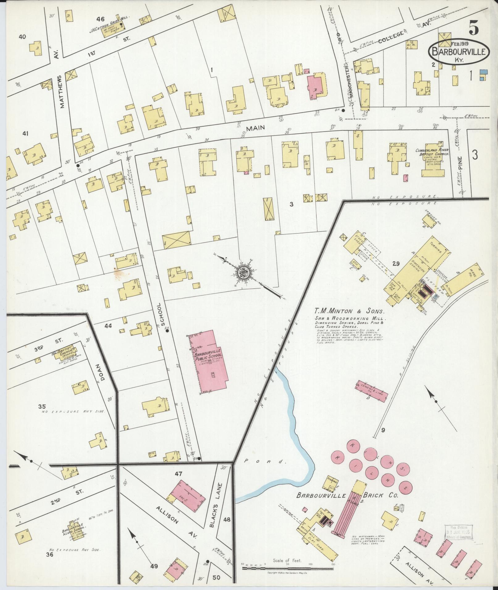 Sanborn Fire Insurance Map from Barbourville, Knox County, Kentucky (1919), Sheet #0005 - Complete Map Set gallery image, historic Sanborn map, vintage wall art, Kentucky Kentucky