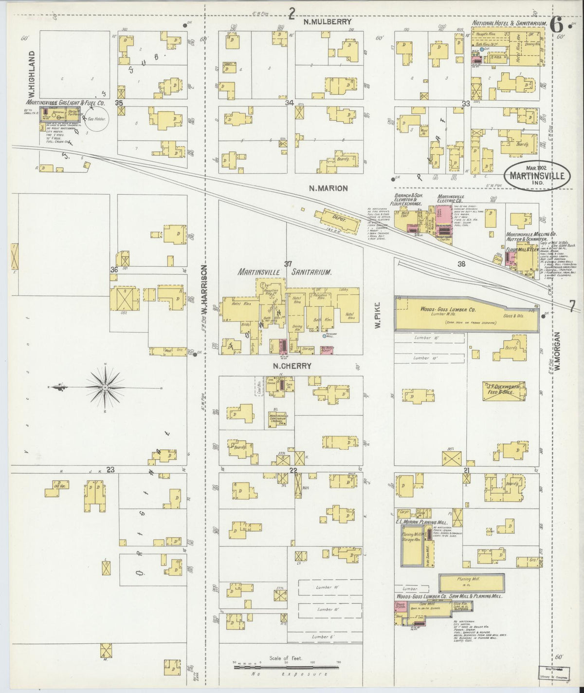 Sanborn Fire Insurance Map from Martinsville, Morgan County, Indiana (1902), Sheet #0006 - Historic Sanborn Fire Insurance Map Print, vintage old map wall art, antique decor, genealogy gift, Indiana Indiana map