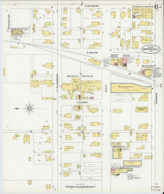 Sanborn Fire Insurance Map from Martinsville, Morgan County, Indiana (1902), Sheet #0006 - Historic Sanborn Fire Insurance Map Print, vintage old map wall art, antique decor, genealogy gift, Indiana Indiana map