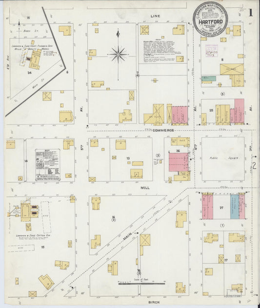 Sanborn Fire Insurance Map from Hartford, Geneva County, Alabama (1906), Sheet #0001 - Complete Map Set gallery image, historic Sanborn map, vintage wall art, Alabama Alabama