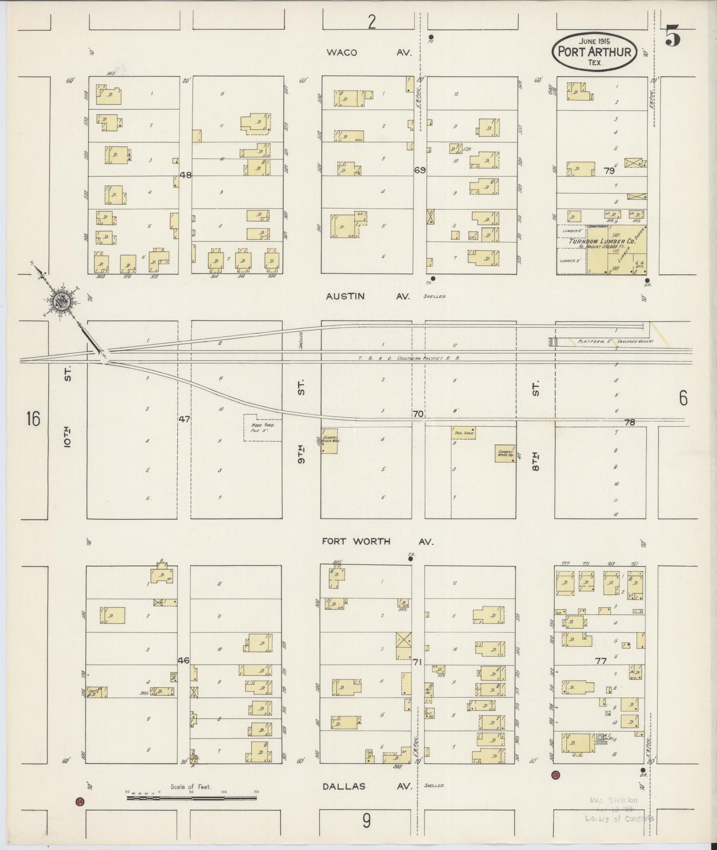 Sanborn Fire Insurance Map from Port Arthur, Jefferson County, Texas (1915), Sheet #0005 - Complete Map Set gallery image, historic Sanborn map, vintage wall art, Texas Texas