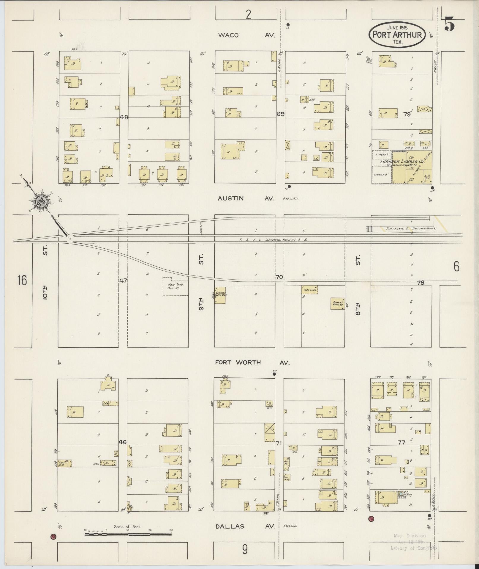 Sanborn Fire Insurance Map from Port Arthur, Jefferson County, Texas (1915), Sheet #0005 - Complete Map Set gallery image, historic Sanborn map, vintage wall art, Texas Texas