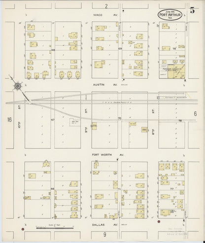 Sanborn Fire Insurance Map from Port Arthur, Jefferson County, Texas (1915), Sheet #0005 - Complete Map Set gallery image, historic Sanborn map, vintage wall art, Texas Texas