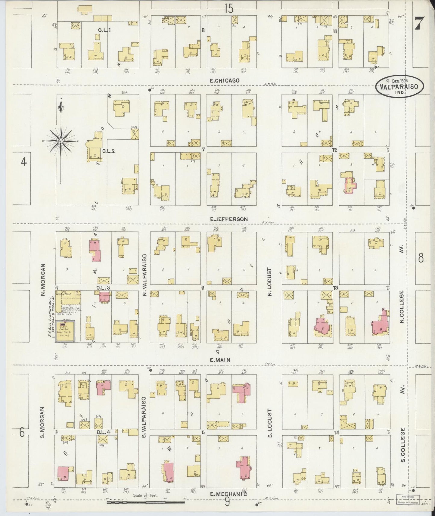 Sanborn Fire Insurance Map from Valparaiso, Porter County, Indiana (1905), Sheet #0007 - Historic Sanborn Fire Insurance Map Print, vintage old map wall art, antique decor, genealogy gift, Indiana Indiana map