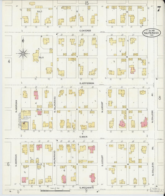 Sanborn Fire Insurance Map from Valparaiso, Porter County, Indiana (1905), Sheet #0007 - Historic Sanborn Fire Insurance Map Print, vintage old map wall art, antique decor, genealogy gift, Indiana Indiana map