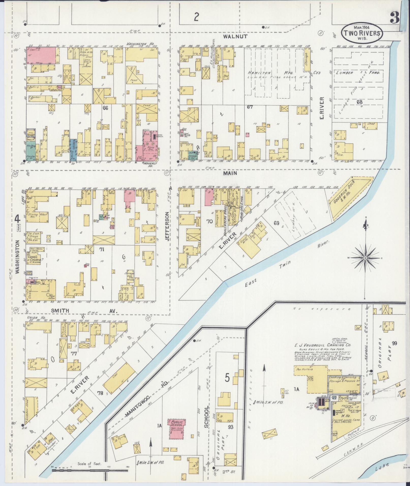 Sanborn Fire Insurance Map from Two Rivers, Manitowoc County, Wisconsin (1904), Sheet #0003 - Complete Map Set gallery image, historic Sanborn map, vintage wall art, Wisconsin Wisconsin