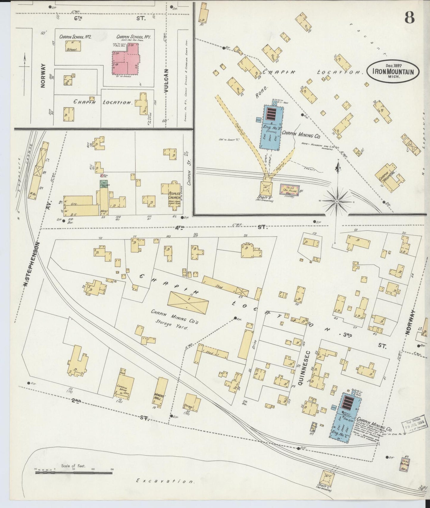 Sanborn Fire Insurance Map from Iron Mountain, Dickinson County, Michigan (1897), Sheet #0008 - Complete Map Set gallery image, historic Sanborn map, vintage wall art, Michigan Michigan