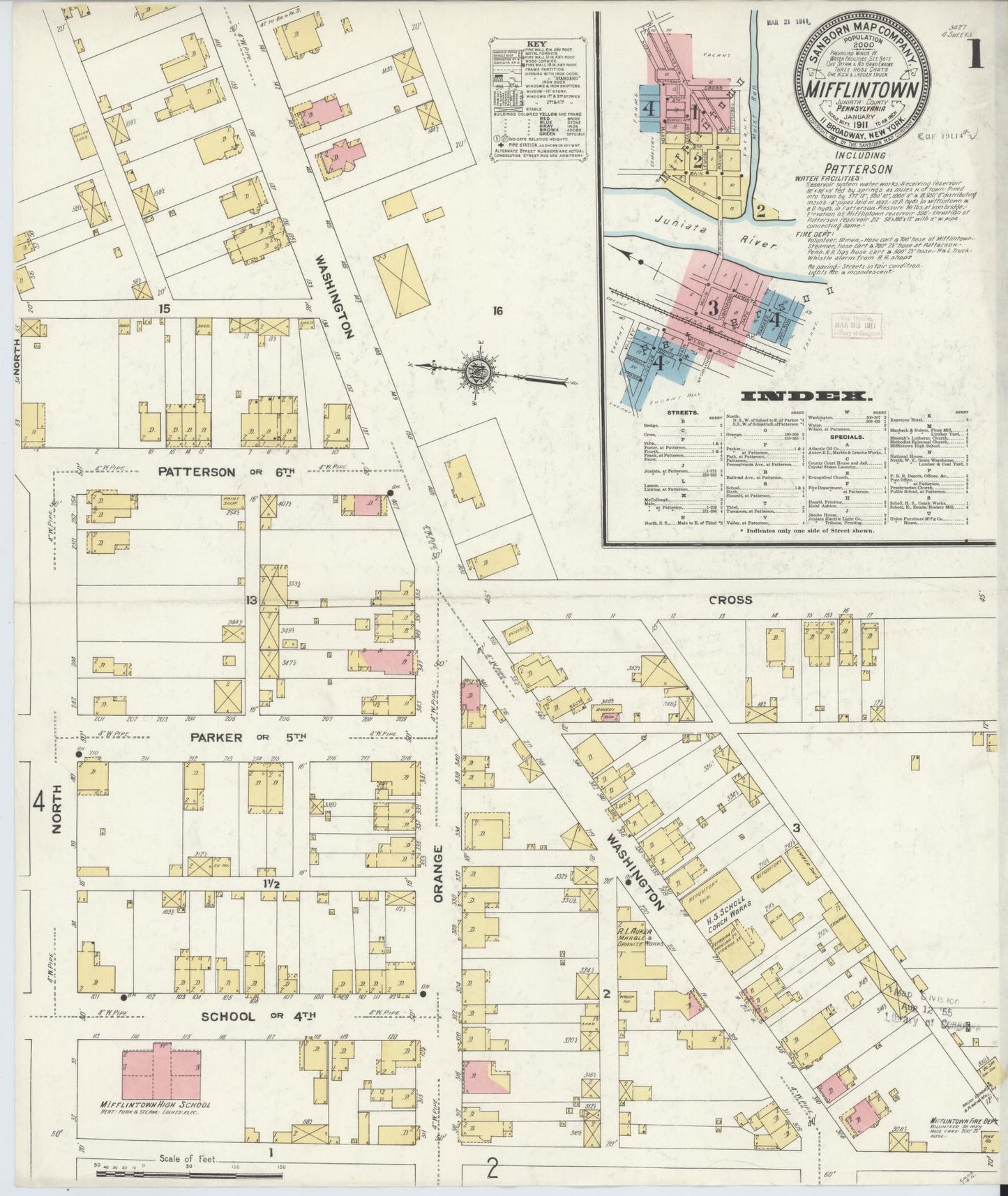 Sanborn Fire Insurance Map from Mifflintown, Juniata County, Pennsylvania (1911), Sheet #0001 - Complete Map Set gallery image, historic Sanborn map, vintage wall art, Pennsylvania Pennsylvania