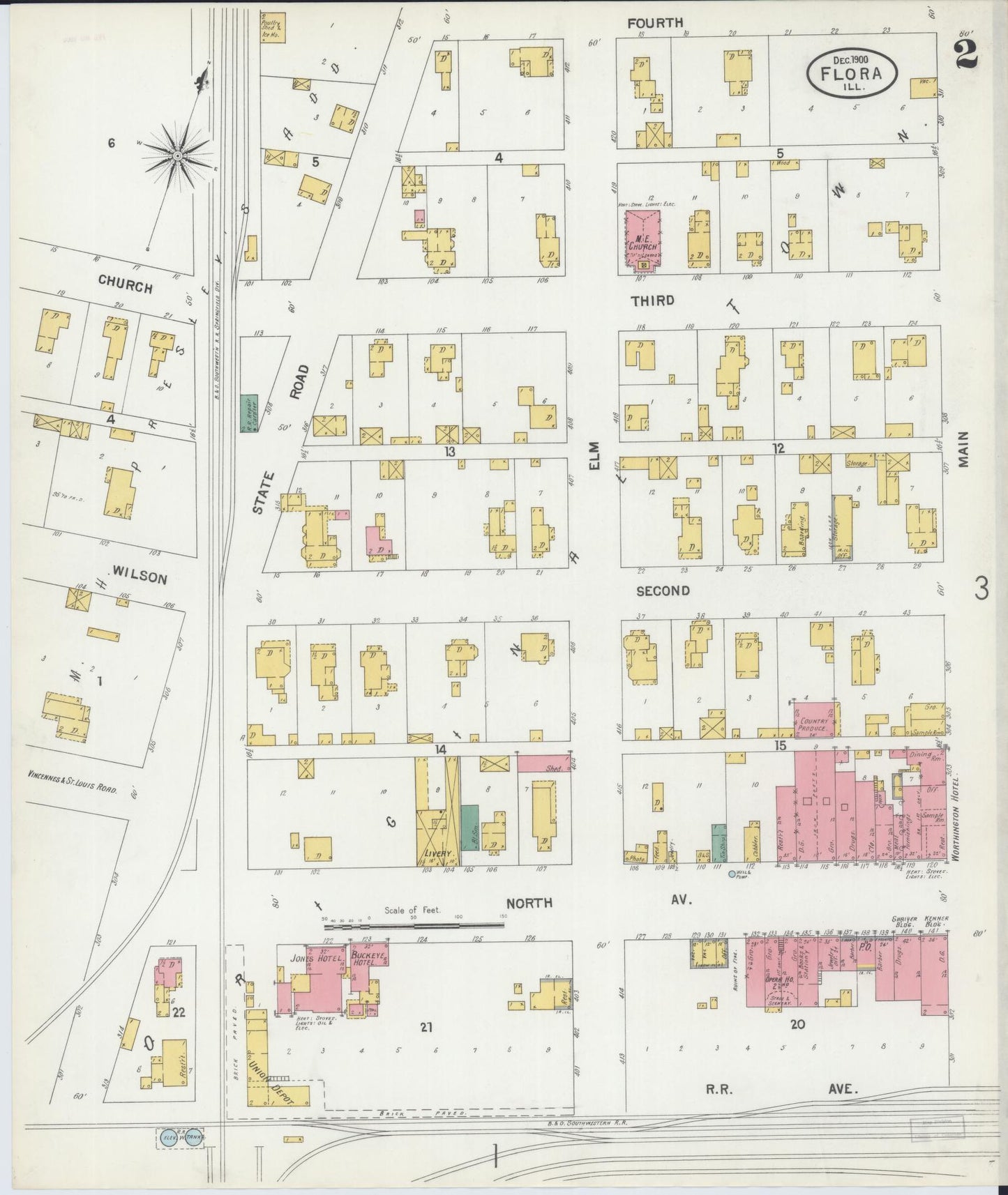 Sanborn Fire Insurance Map from Flora, Clay County, Illinois (1899), Sheet #0002 - Complete Map Set gallery image, historic Sanborn map, vintage wall art, Illinois Illinois