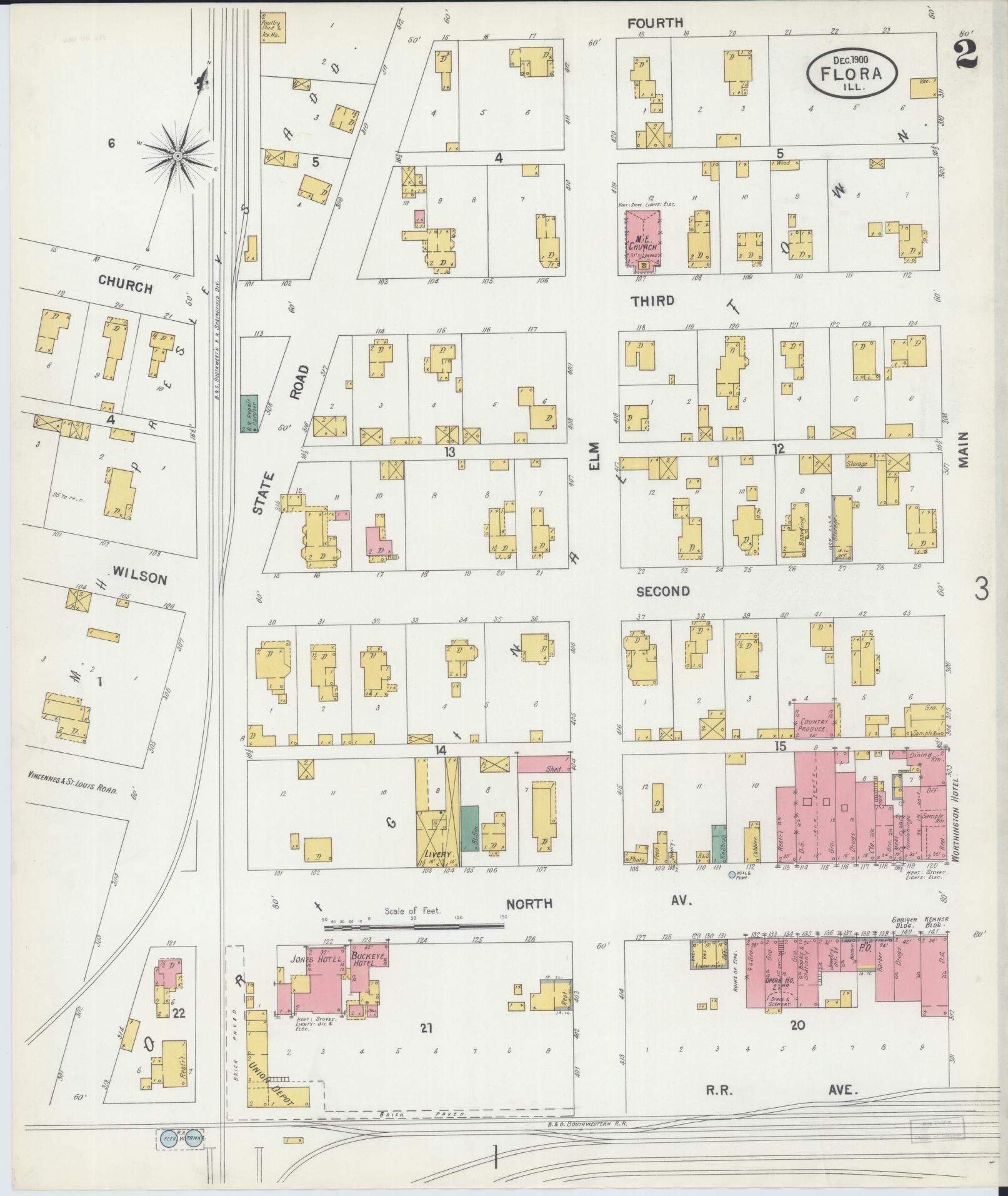 Sanborn Fire Insurance Map from Flora, Clay County, Illinois (1899), Sheet #0002 - Complete Map Set gallery image, historic Sanborn map, vintage wall art, Illinois Illinois