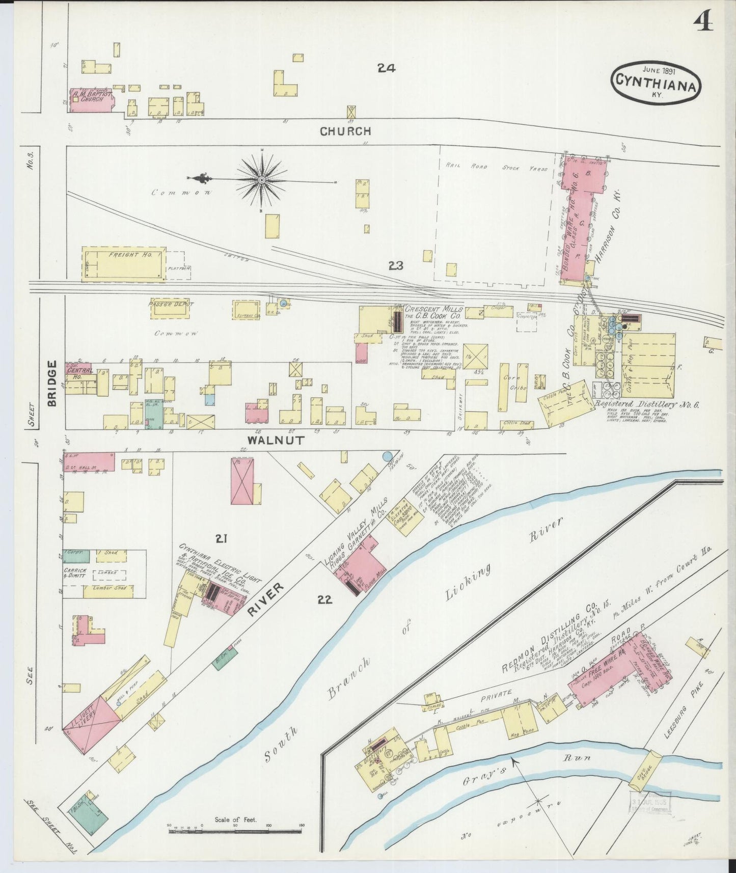 Sanborn Fire Insurance Map from Cynthiana, Harrison County, Kentucky (1891), Sheet #0004 - Complete Map Set gallery image, historic Sanborn map, vintage wall art, Kentucky Kentucky