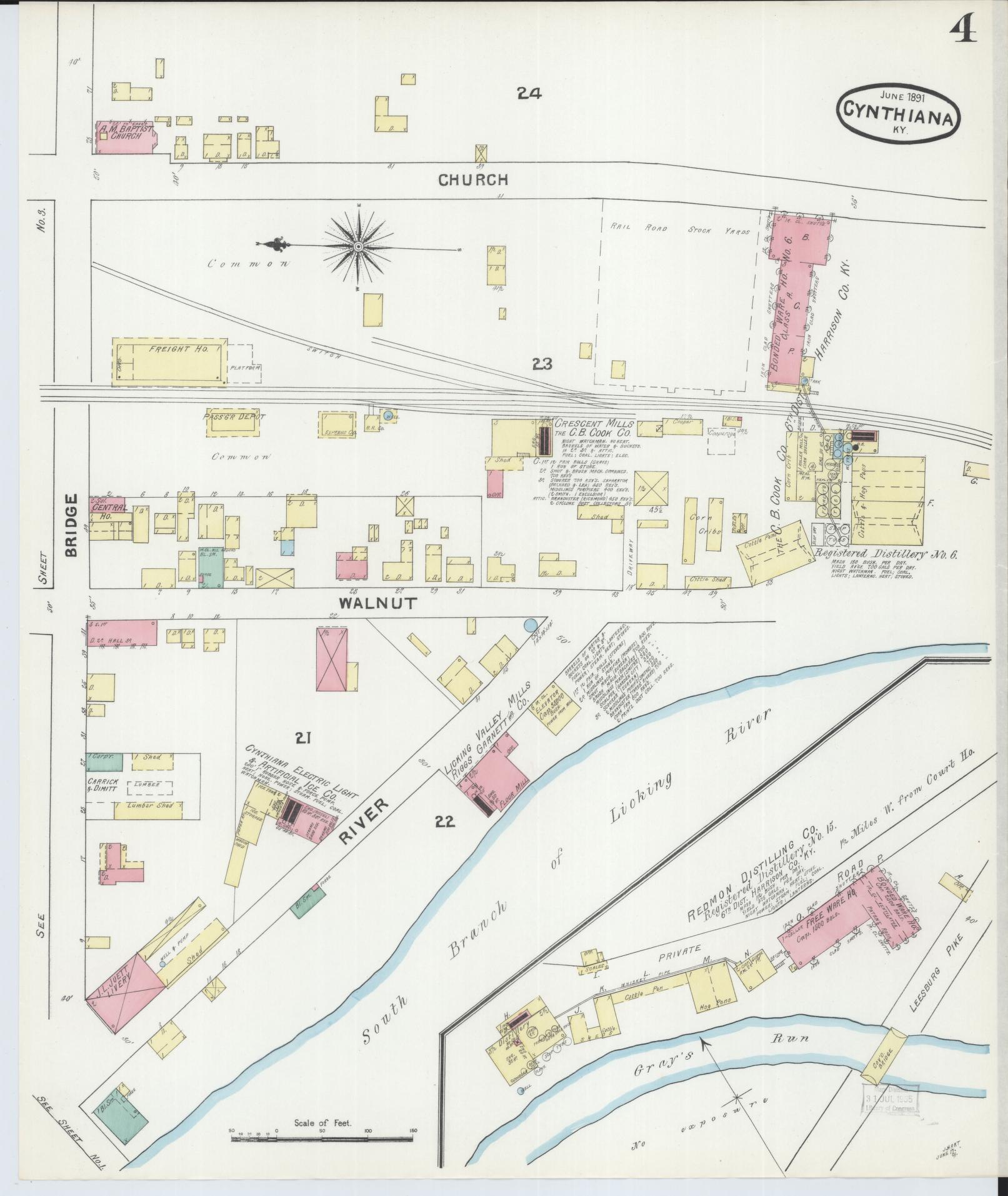 Sanborn Fire Insurance Map from Cynthiana, Harrison County, Kentucky (1891), Sheet #0004 - Complete Map Set gallery image, historic Sanborn map, vintage wall art, Kentucky Kentucky