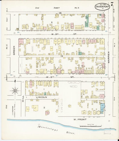 Sanborn Fire Insurance Map from Davenport, Scott County, Iowa (1886), Sheet #0007 - Historic Sanborn Fire Insurance Map Print