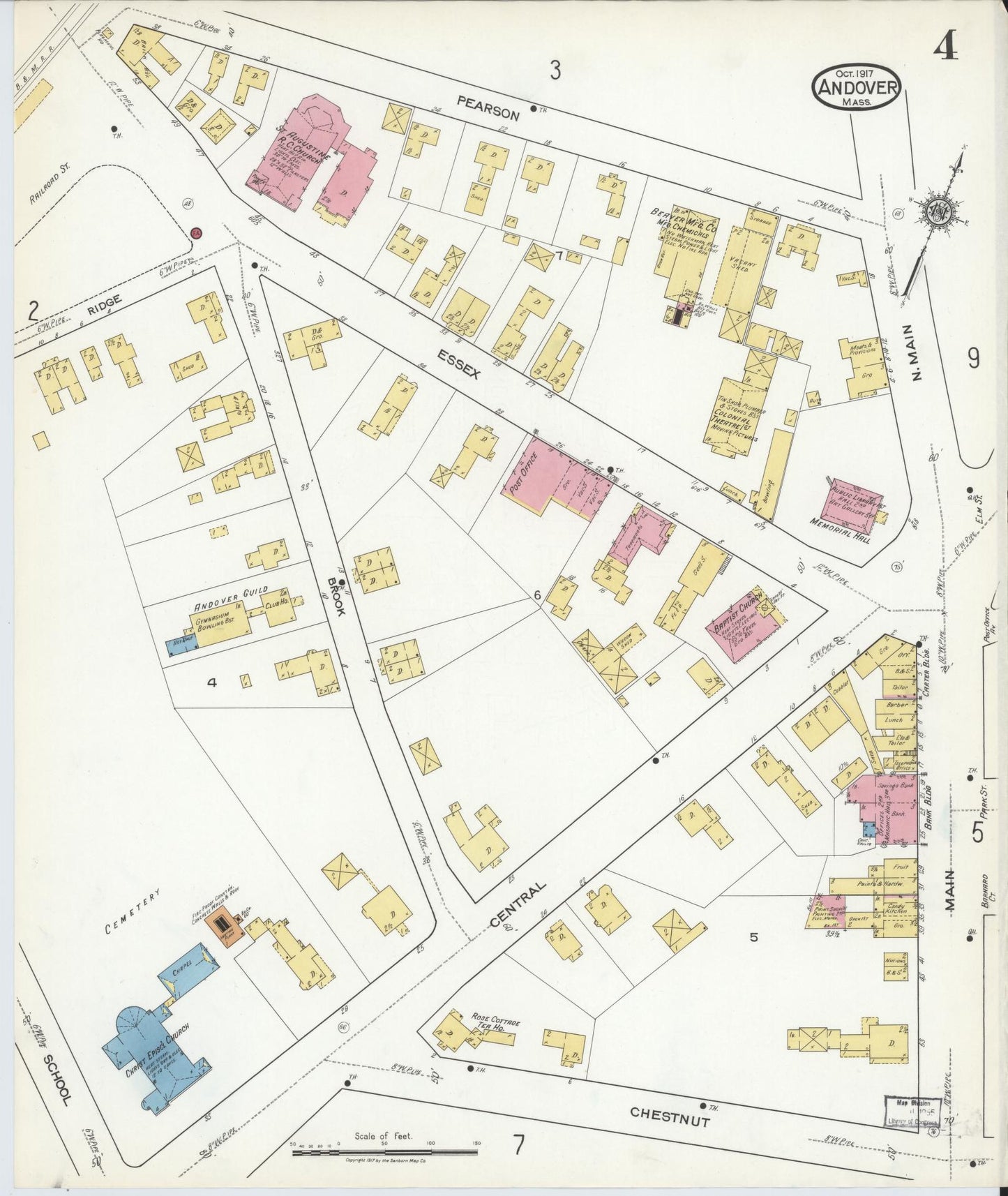 Sanborn Fire Insurance Map from Andover, Essex County, Massachusetts (1917), Sheet #0004 - Complete Map Set gallery image, historic Sanborn map, vintage wall art, Massachusetts Massachusetts