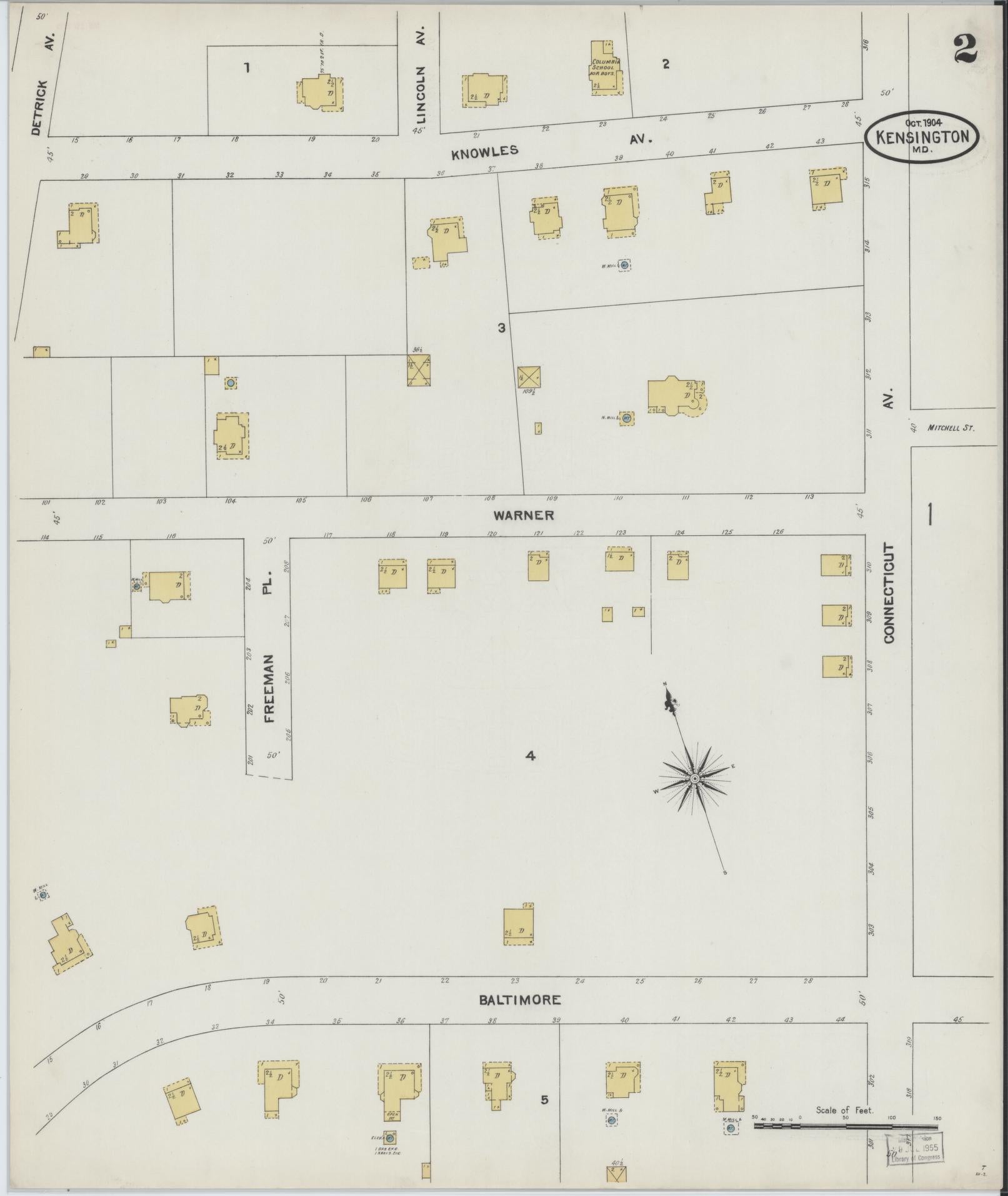 Sanborn Fire Insurance Map from Kensington, Montgomery County, Maryland (1904), Sheet #0002 - Historic Sanborn Fire Insurance Map Print, vintage old map wall art