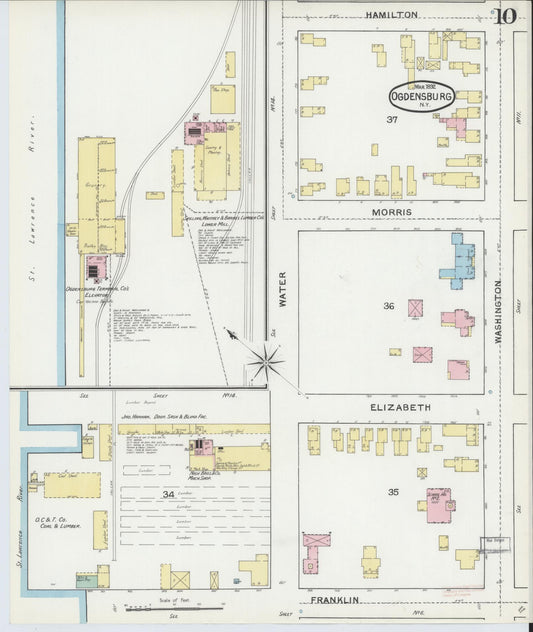 Sanborn Fire Insurance Map from Ogdensburg, St. Lawrence County, New York (1892), Sheet #0009 - Historic Sanborn Fire Insurance Map Print, vintage old map wall art, antique decor, genealogy gift, New York New York map
