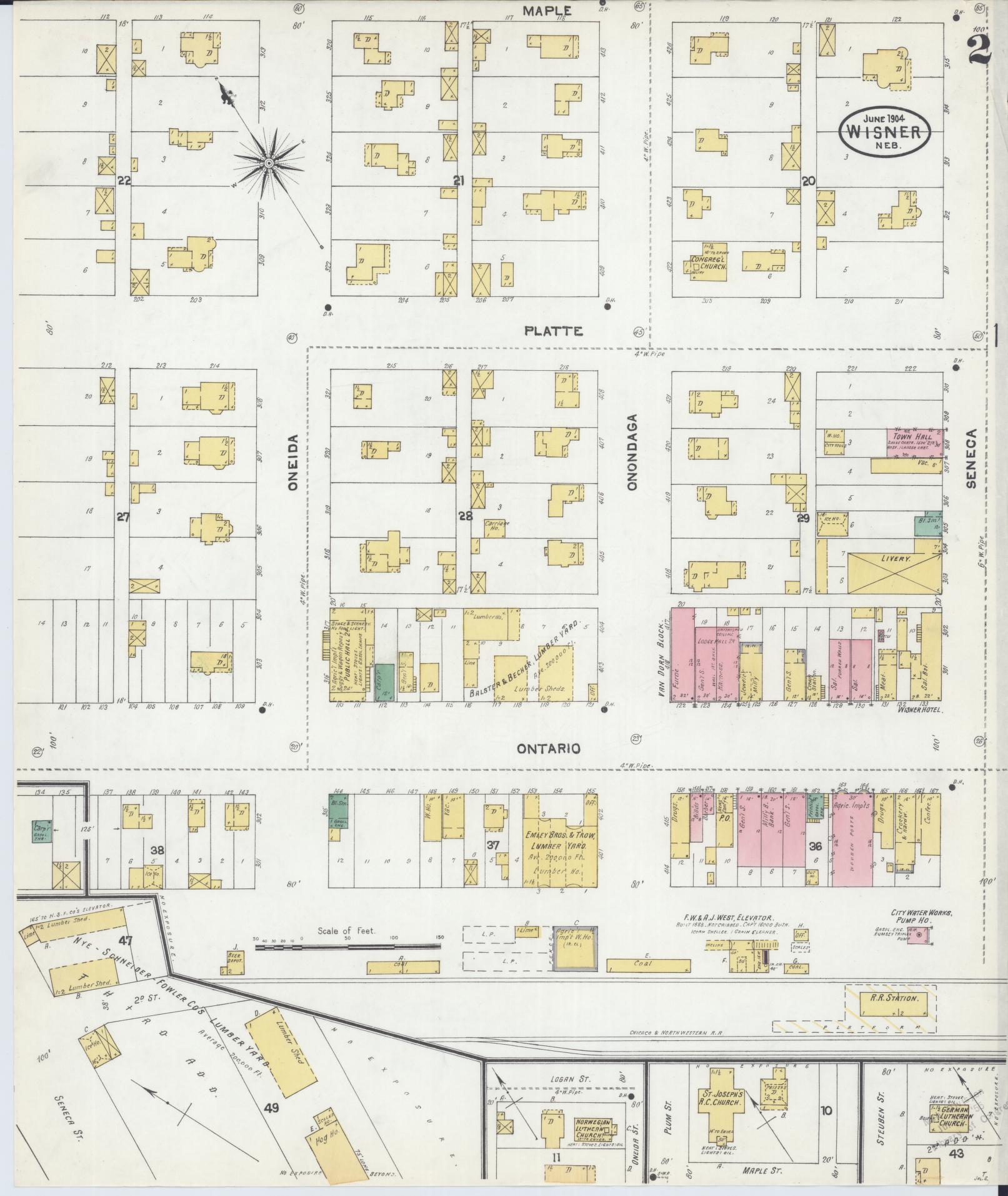 Sanborn Fire Insurance Map from Wisner, Cuming County, Nebraska (1904), Sheet #0002 - Historic Sanborn Fire Insurance Map Print, vintage old map wall art, antique decor, genealogy gift, Nebraska Nebraska map