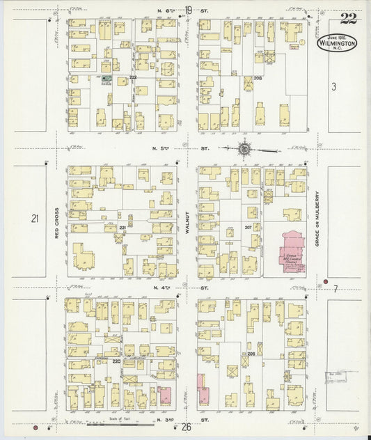Sanborn Fire Insurance Map from Wilmington, New Hanover County, North Carolina (1910), Sheet #0022 - Historic Sanborn Fire Insurance Map Print, vintage old map wall art, antique decor, genealogy gift, North Carolina North Carolina map