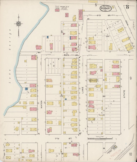 Sanborn Fire Insurance Map from Hobart, Lake County, Indiana (1922), Sheet #0008 - Historic Sanborn Fire Insurance Map Print, vintage old map wall art, antique decor, genealogy gift, Indiana Indiana map