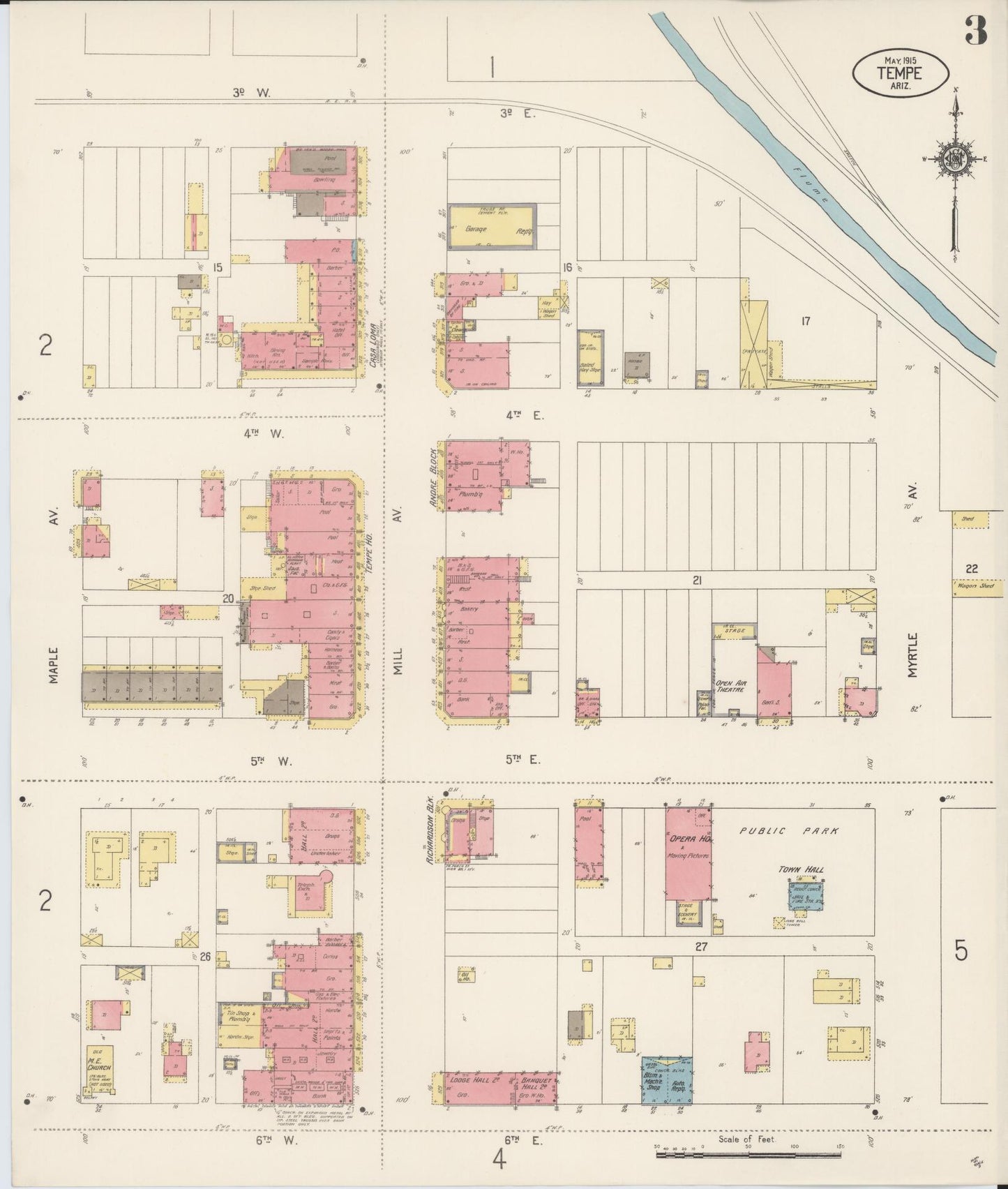 Sanborn Fire Insurance Map from Tempe, Maricopa County, Arizona (1915), Sheet #0003 - Complete Map Set gallery image, historic Sanborn map, vintage wall art, Arizona Arizona