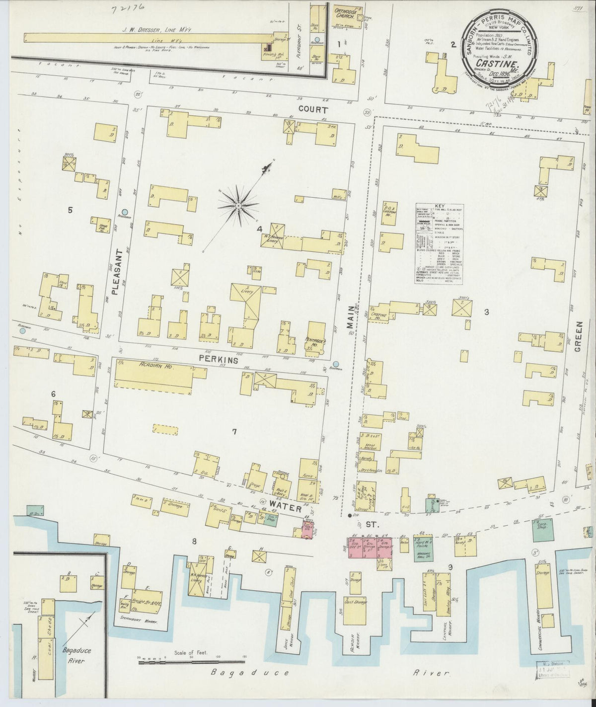 Sanborn Fire Insurance Map from Castine, Hancock County, Maine (1896), Sheet #0001 - Historic Sanborn Fire Insurance Map Print, vintage old map wall art, antique decor, genealogy gift, Maine Maine map