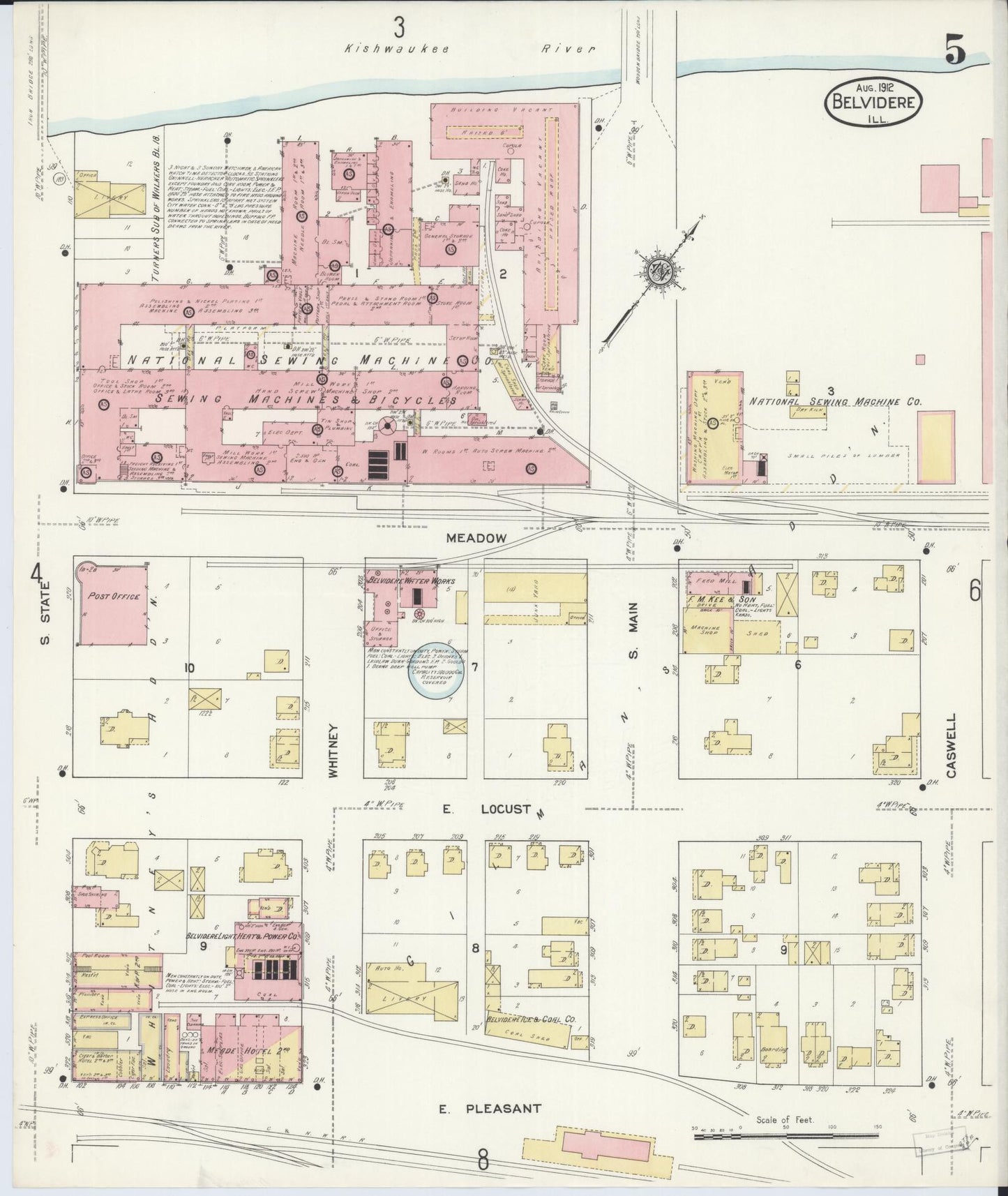 Sanborn Fire Insurance Map from Belvidere, Boone County, Illinois (1912), Sheet #0005 - Historic Sanborn Fire Insurance Map Print, vintage old map wall art, antique decor, genealogy gift, Illinois Illinois map